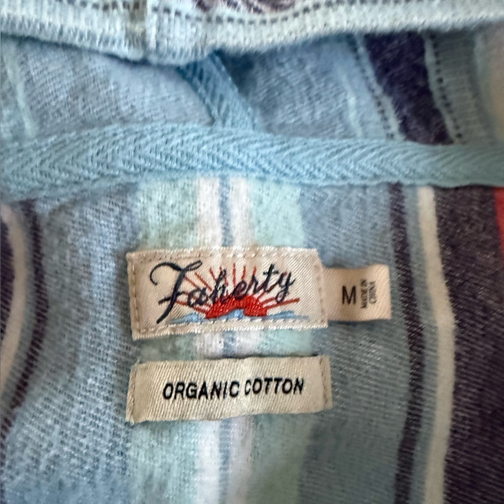Faherty Baja Poncho sweater pullover hood stripe blue organic cotton medium - Picture 3 of 12